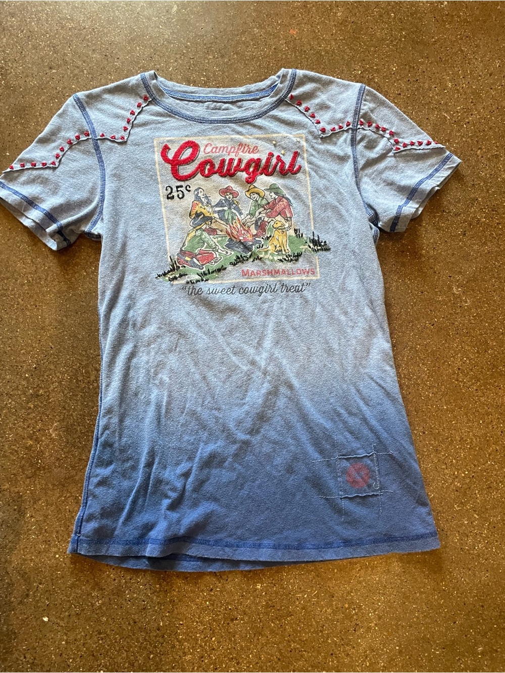 Double D Ranch Light Blue 'Campfire Cowgirl' distressed Graphic Tee